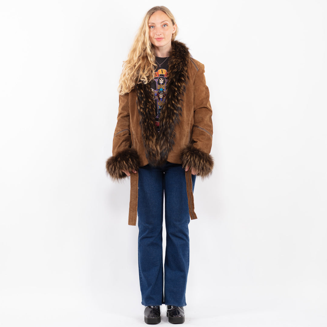 Vintage 00's Women Suede Coat in Brown