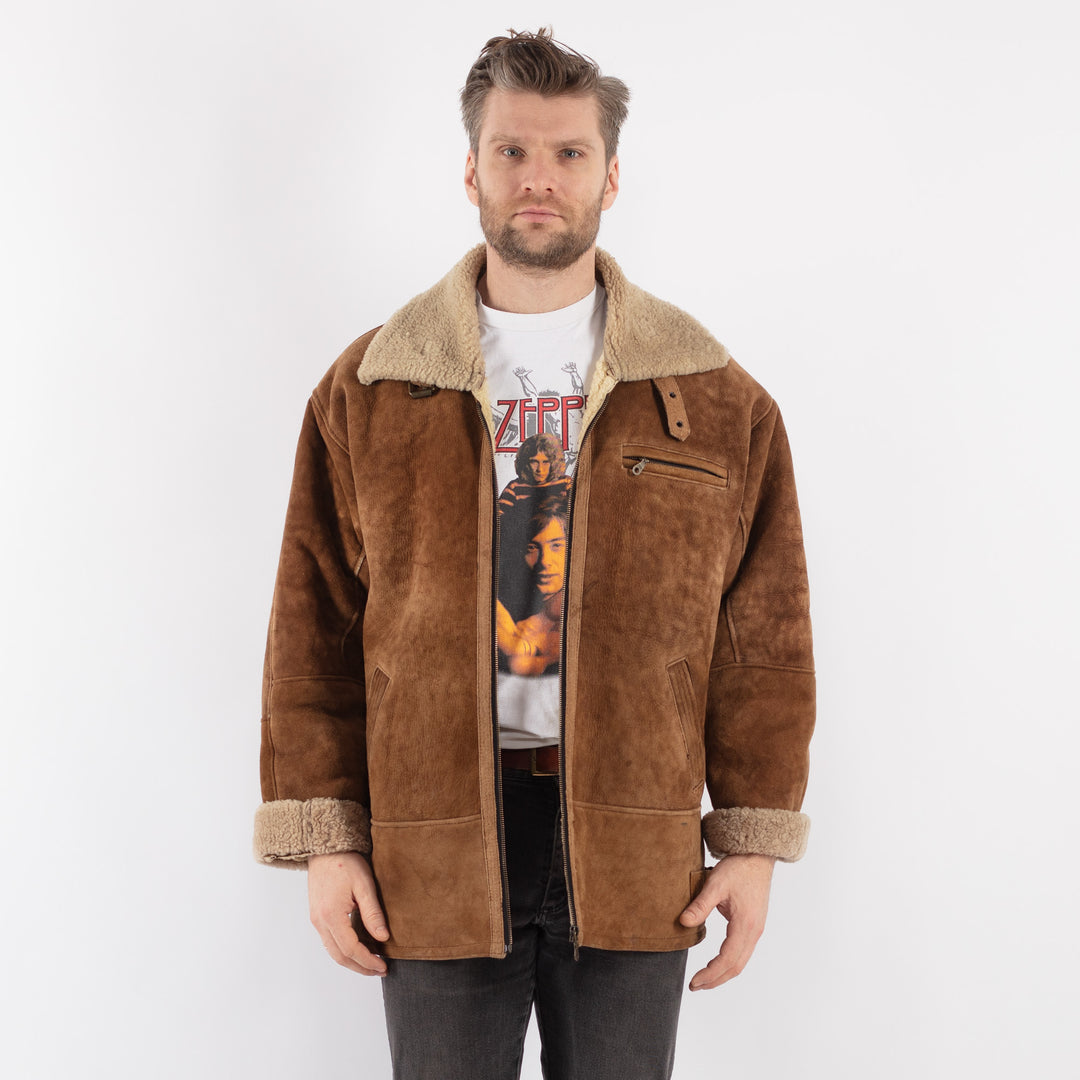 Vintage 90's Men Sheepskin Jacket in BrownZ571