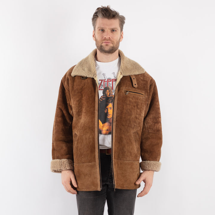 Vintage 90's Men Sheepskin Jacket in BrownZ571