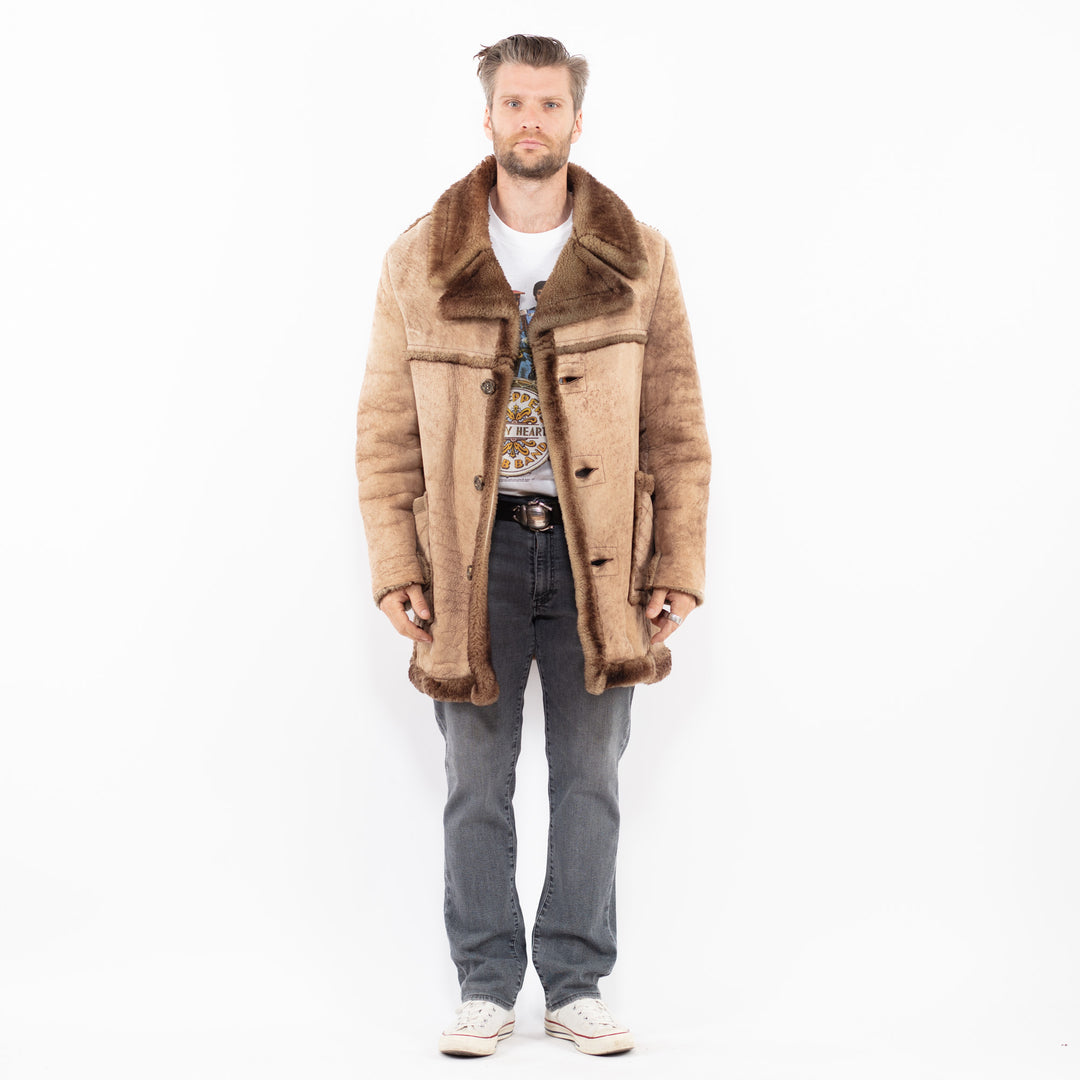 Vintage 70's Men Sheepskin Shearling Coat in BeigeZ2030