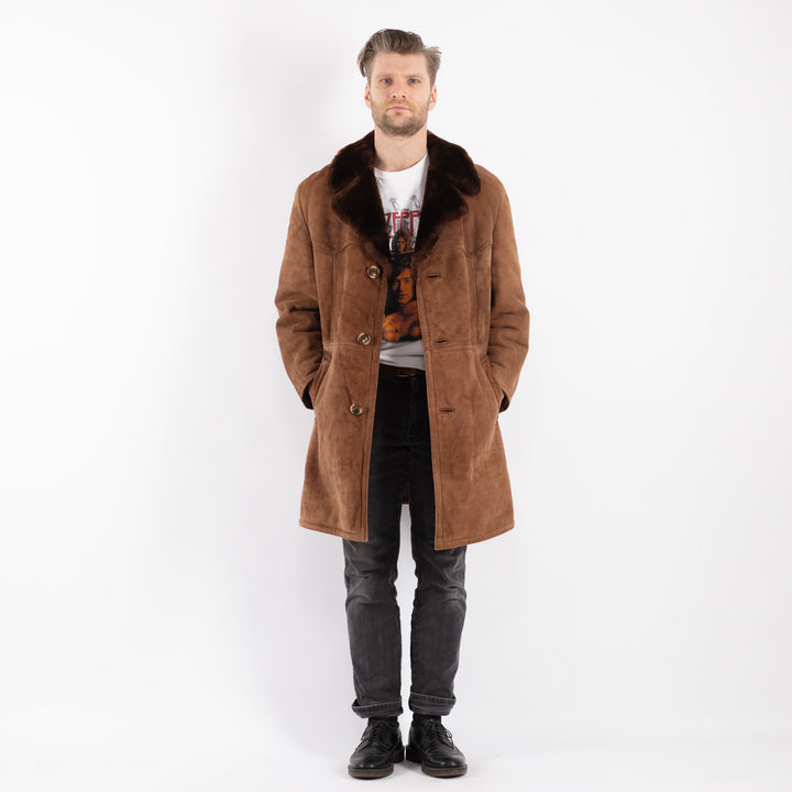 Vintage 70's Men Sheepskin Coat in Brown