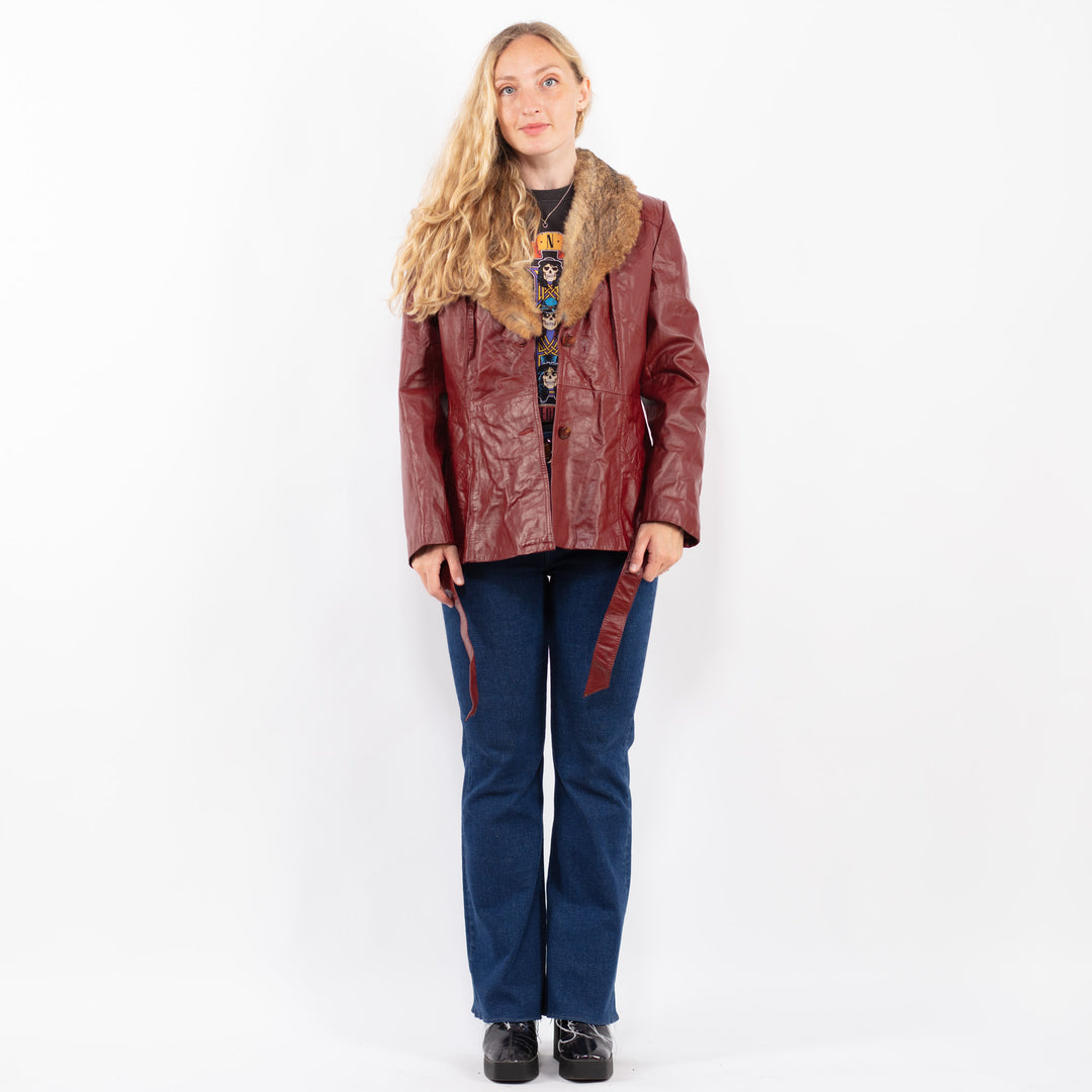 Vintage 90's Women Leather Jacket in RedA0467
