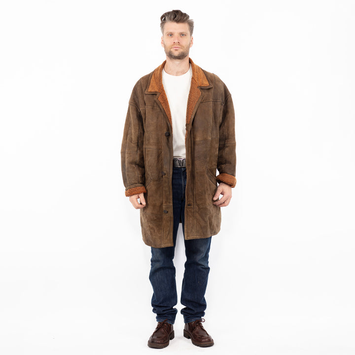 Vintage 90's Men Sheepskin Coat in BrownZ2603