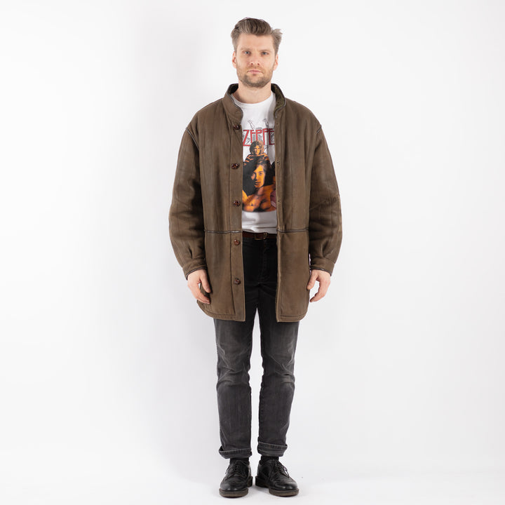 Vintage 80's Men Sheepskin Coat in BrownZ479