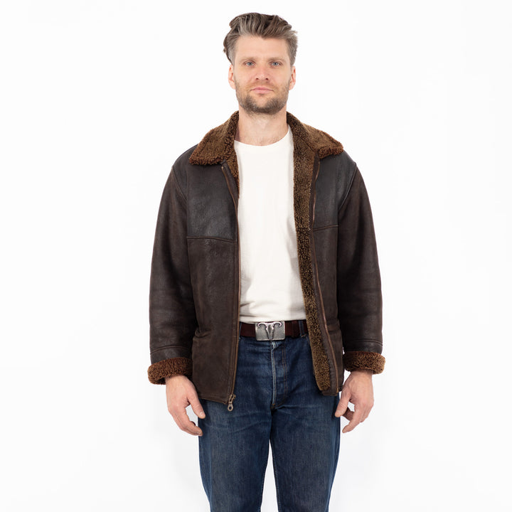Vintage 90's Men Sheepskin Jacket in Brown