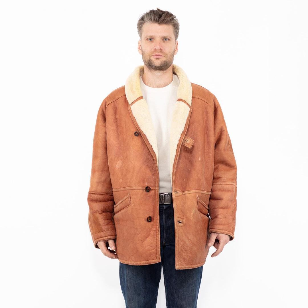 Vintage 80's Men Sheepskin Coat in Brown