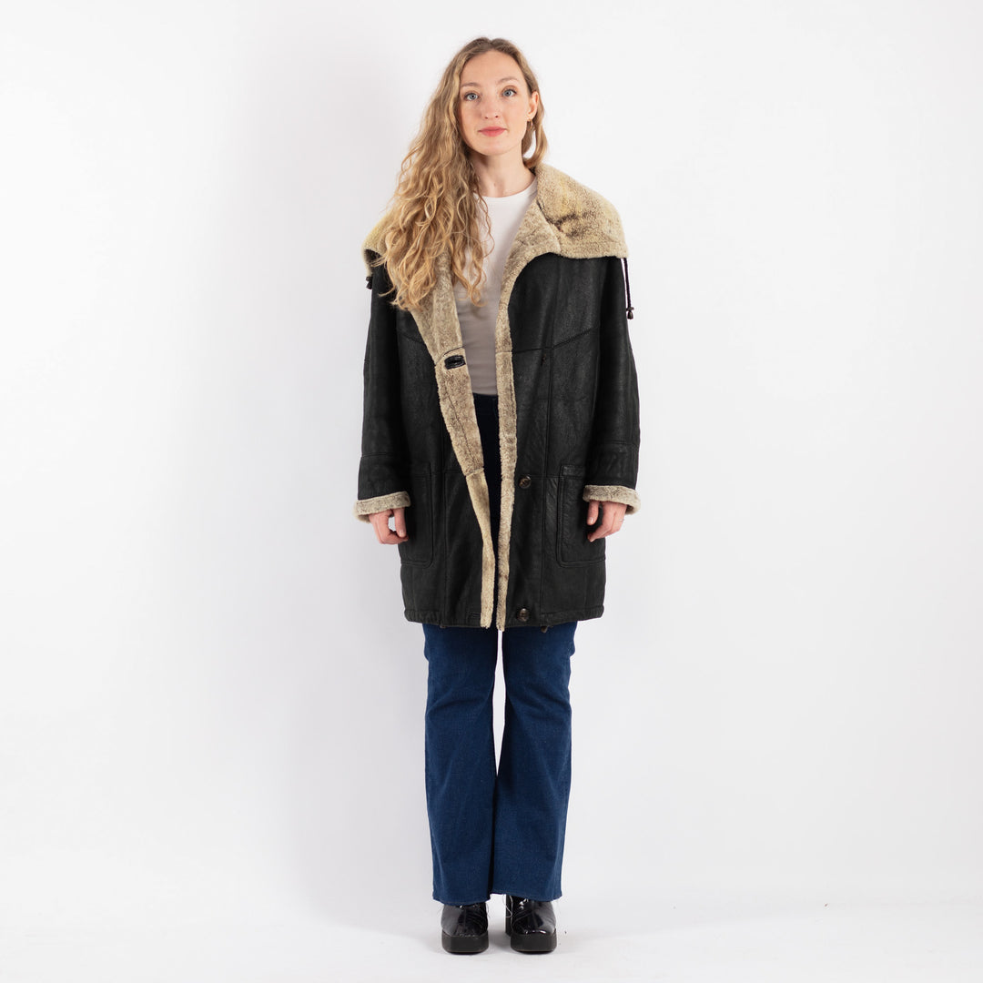 Vintage 90's Women Sheepskin Coat in BlackV9198