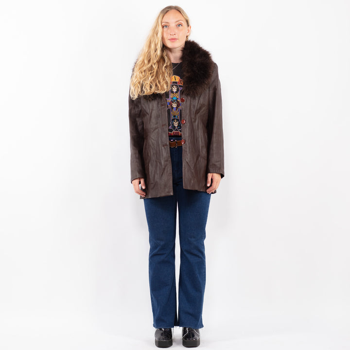 Vintage 90's Women Leather Jacket in BrownA0475