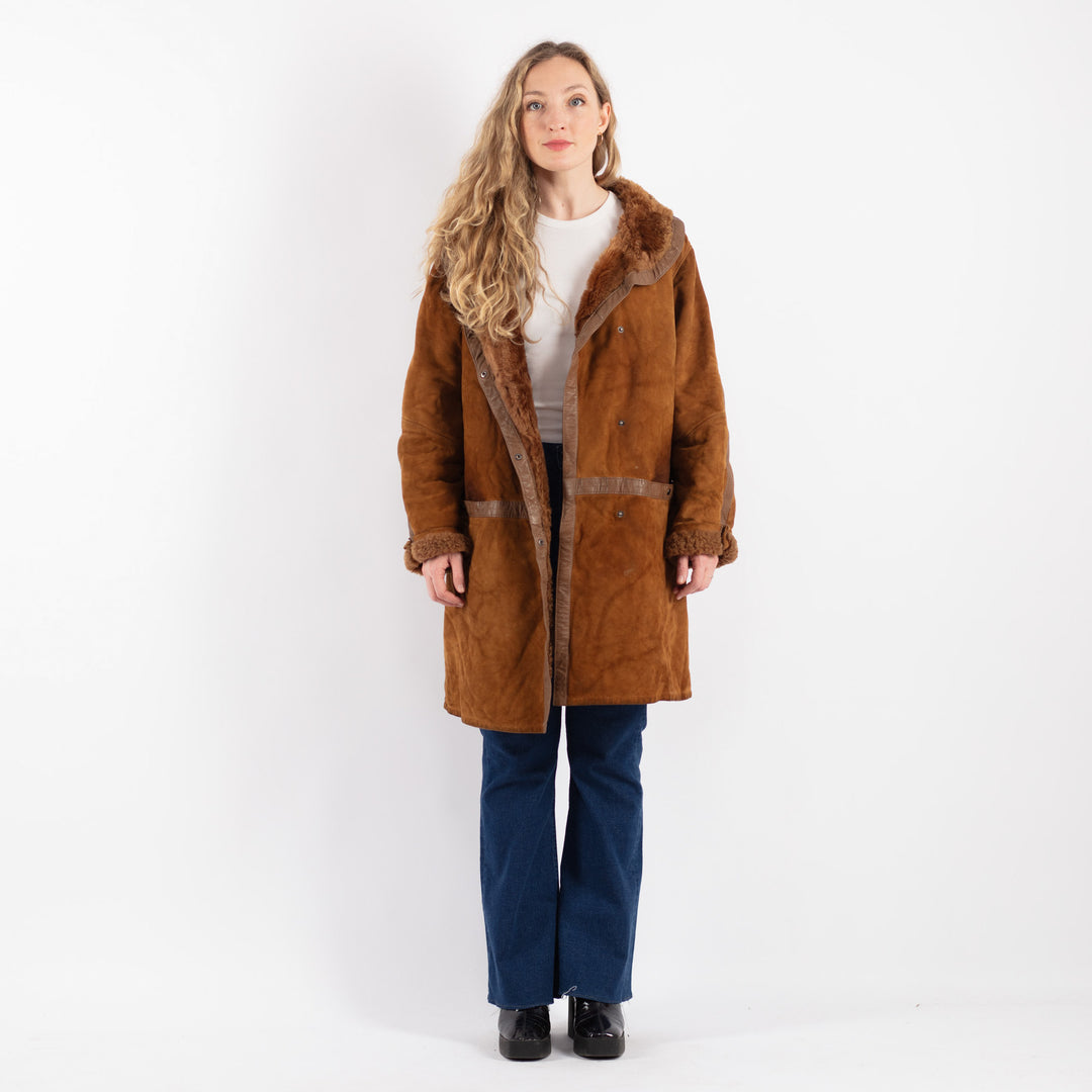 Vintage 80's Women Sheepskin Coat in Brown