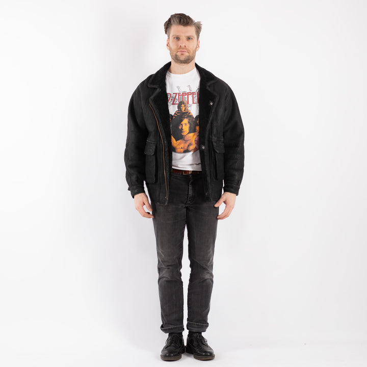 Vintage 90's Men Sheepskin Jacket in BlackZ483