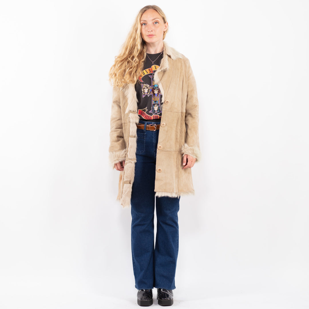 Vintage 00's Women Sheepskin Coat in BeigeA0478