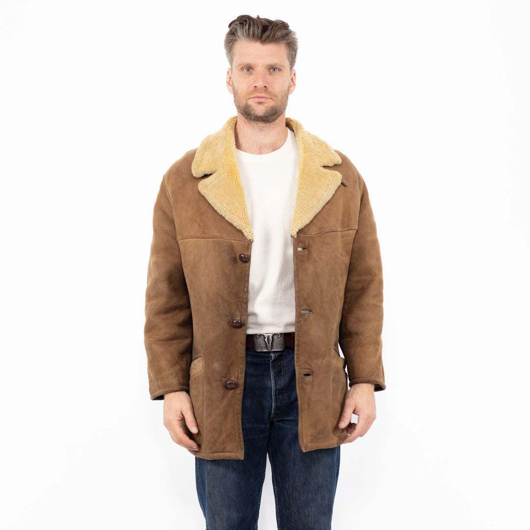 Vintage 70's Men Sheepskin Coat in Beige
