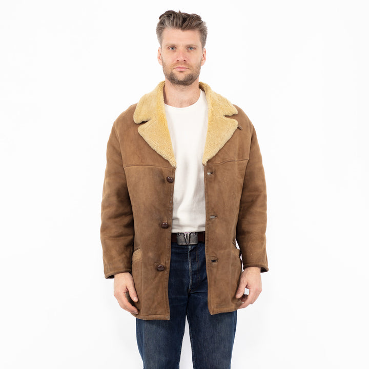 Vintage 70's Men Sheepskin Coat in Beige