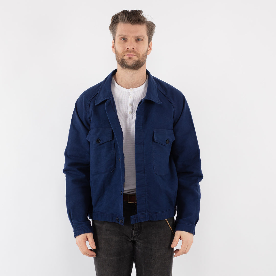 Vintage 70's Men Moleskin Work Jacket in Blue