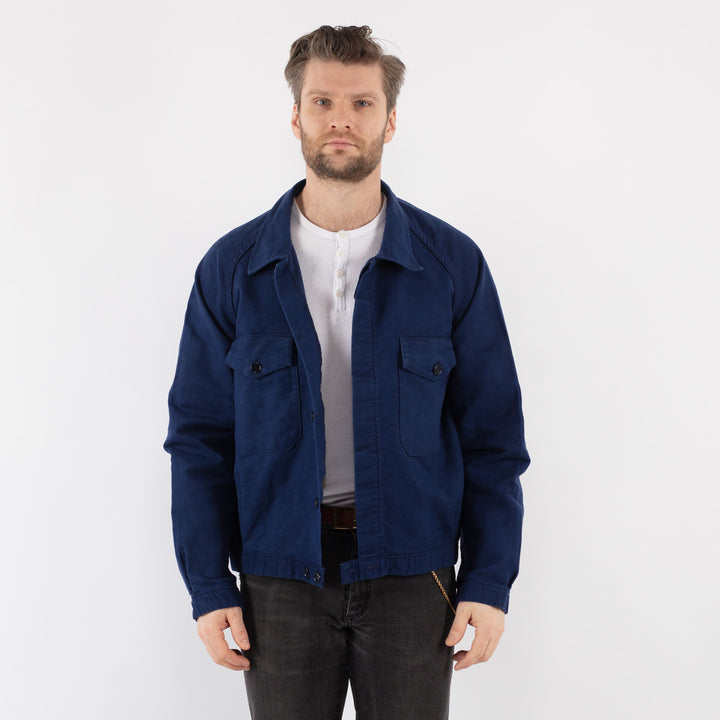Vintage 70's Men Moleskin Work Jacket in Blue