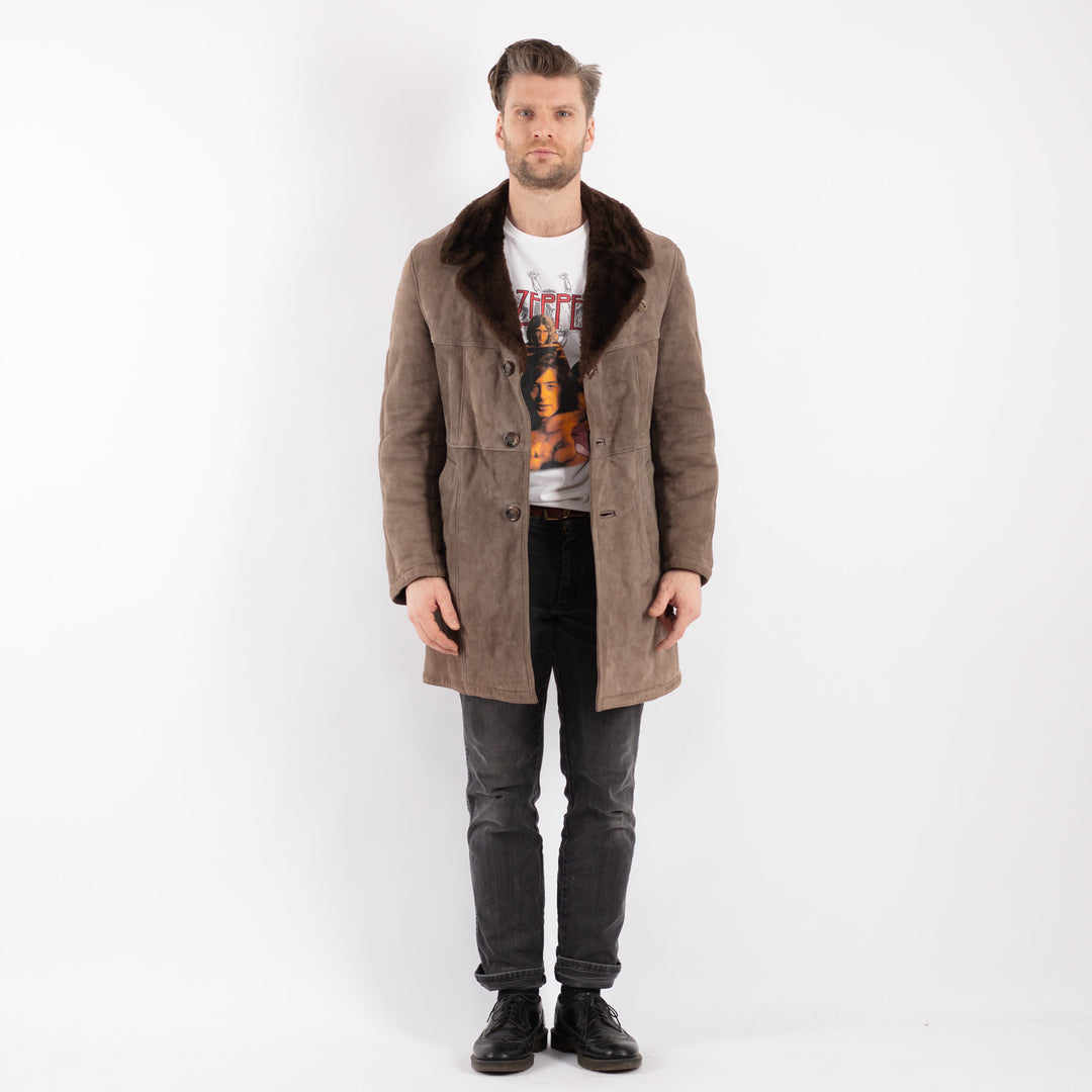 Vintage 70's Men Sheepskin Coat in Beige