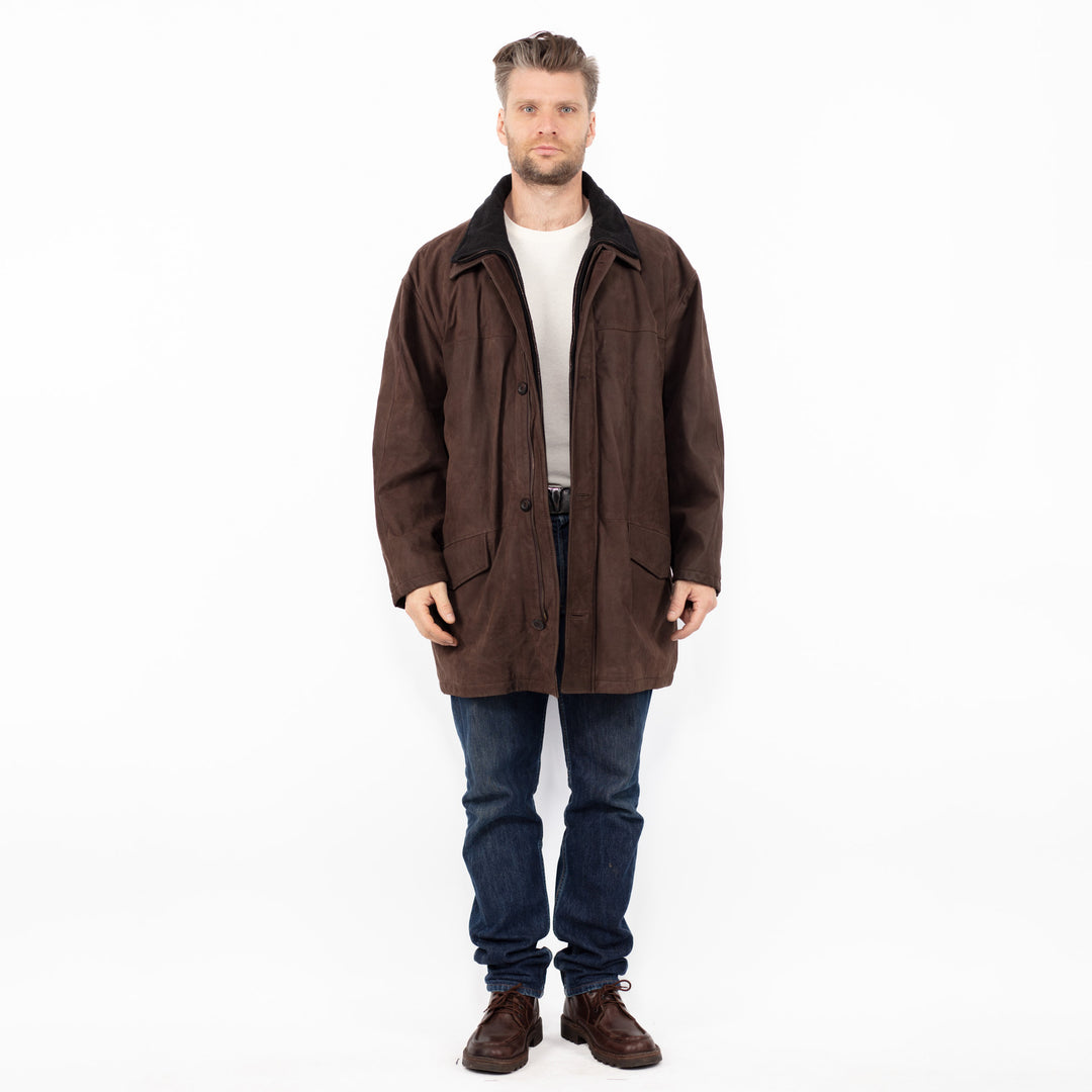 Vintage 90's Men Leather Coat in Brown