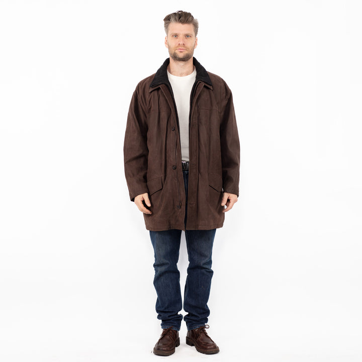 Vintage 90's Men Leather Coat in Brown