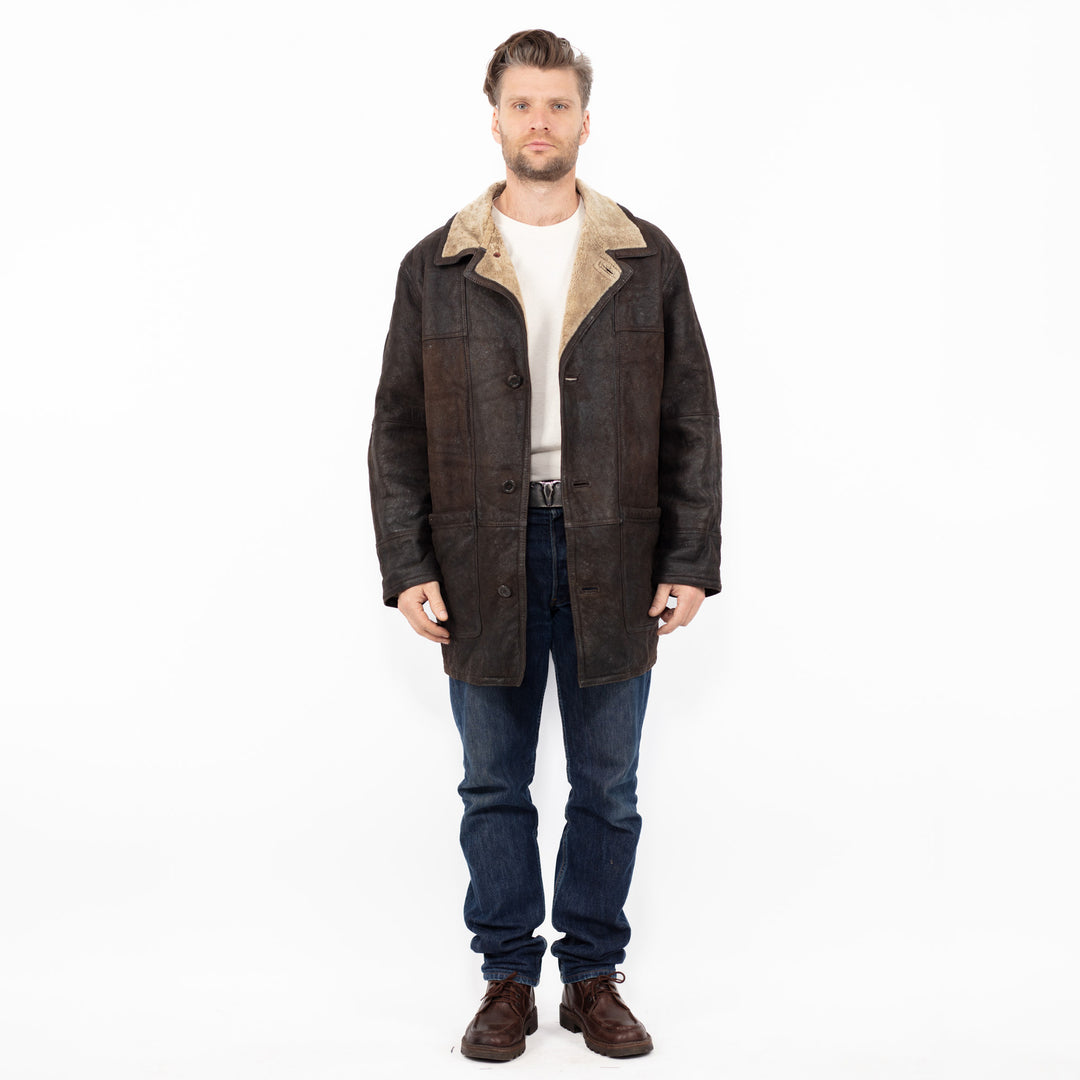 Vintage 90's Men Sheepskin Coat in Brown