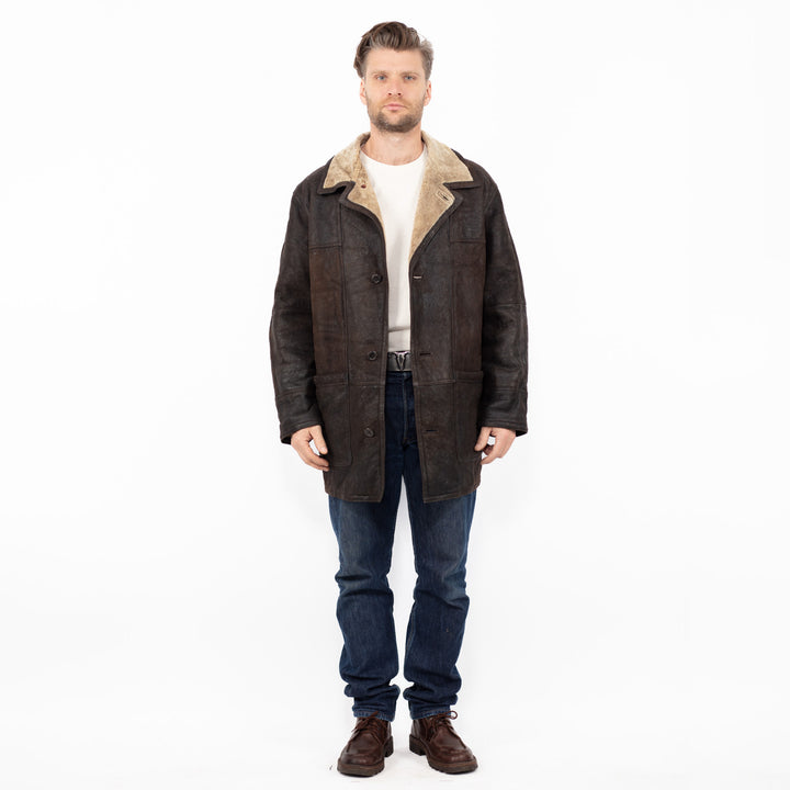 Vintage 90's Men Sheepskin Coat in Brown