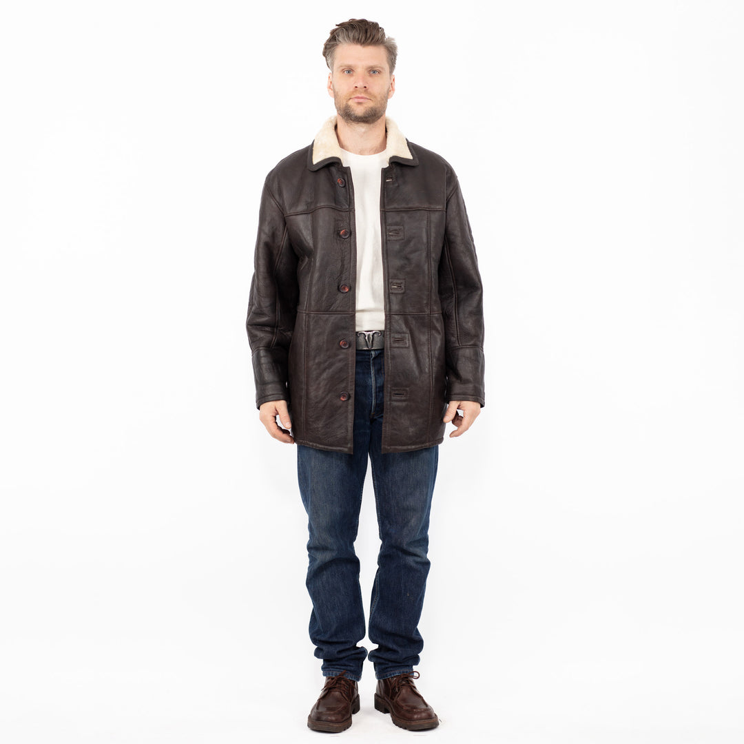 Vintage 90's Men Sheepskin Coat in Brown
