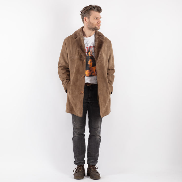 Vintage 70's Men Suede Sherpa Coat in Beige