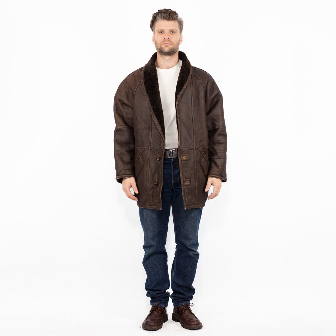 Vintage 80's Men Sheepskin Coat in BrownZ2618