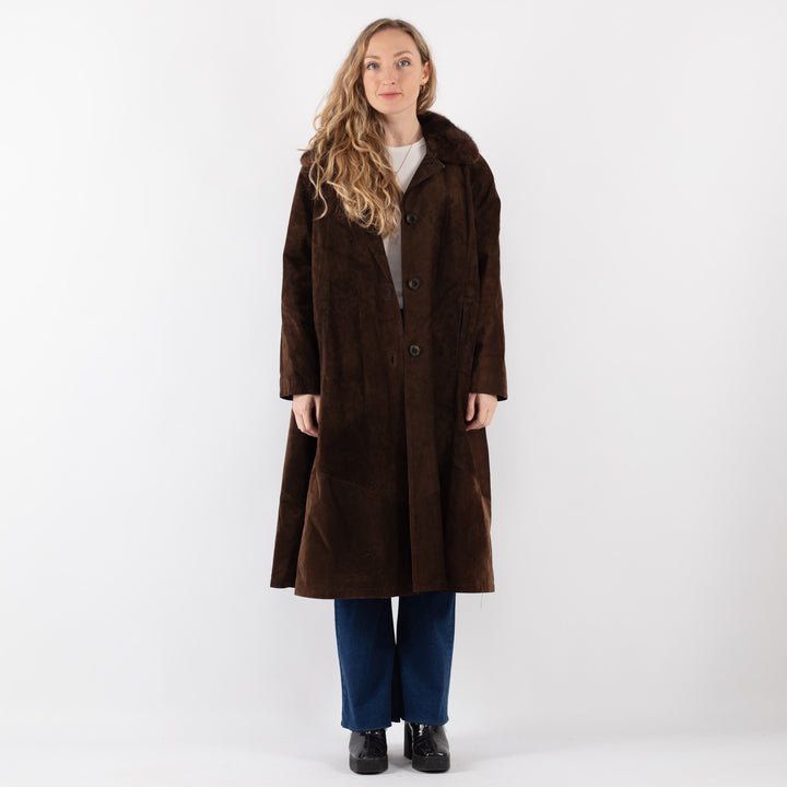 Vintage 80's Women Suede Coat in BrownV9406