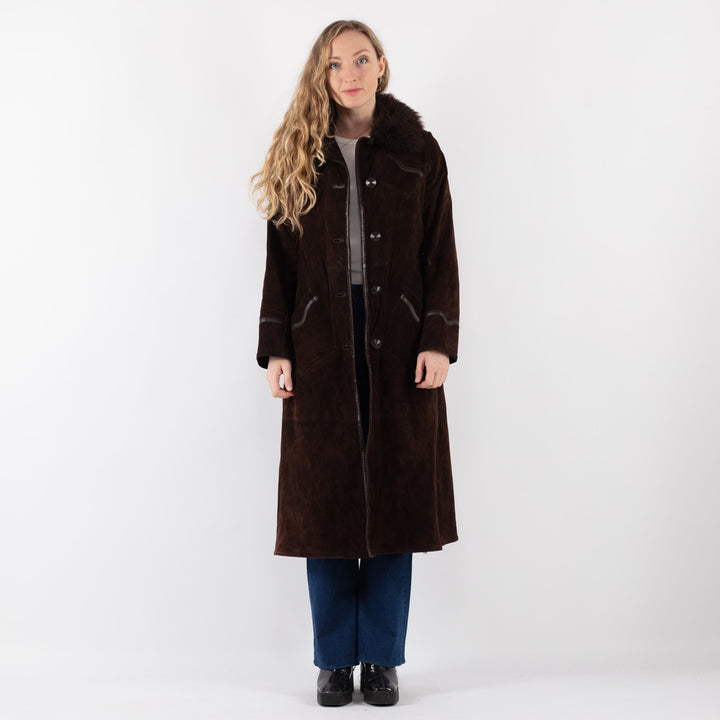 Vintage 90's Women Suede Sherpa Coat in BrownV9409