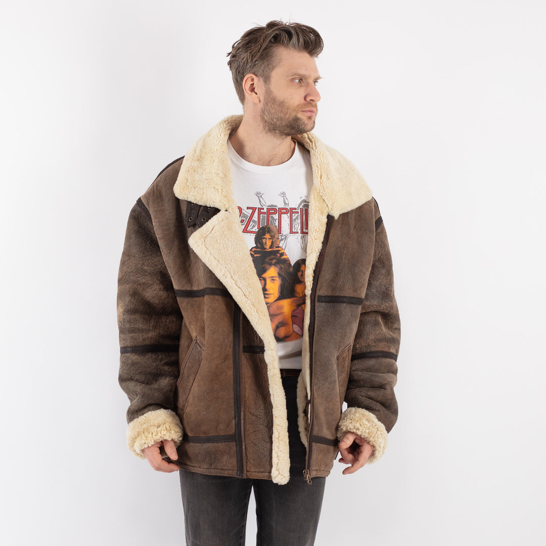Vintage 90's Men Sheepskin Jacket in BrownZ588