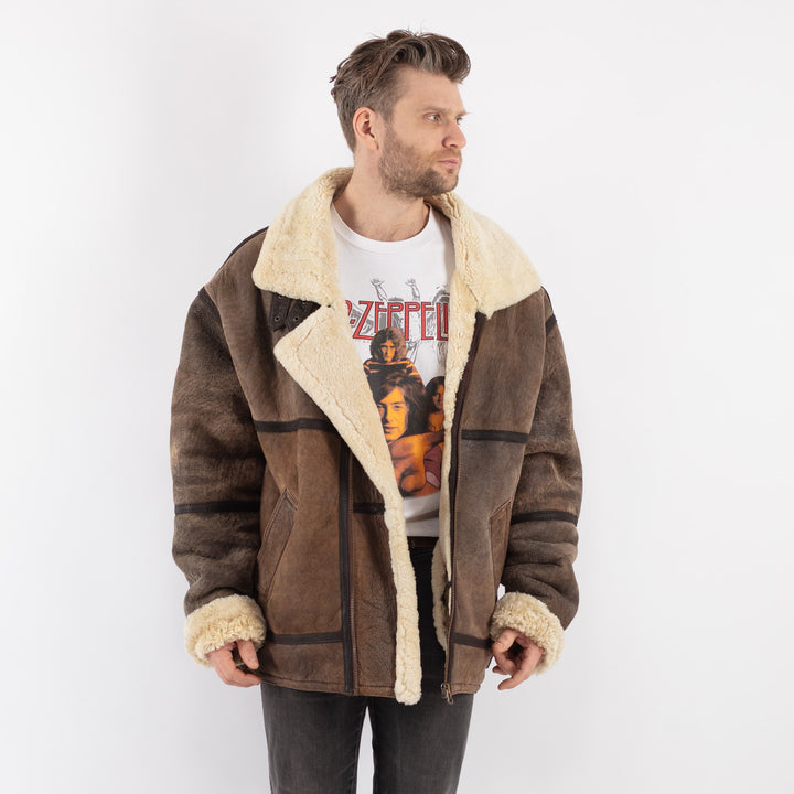 Vintage 90's Men Sheepskin Jacket in BrownZ588