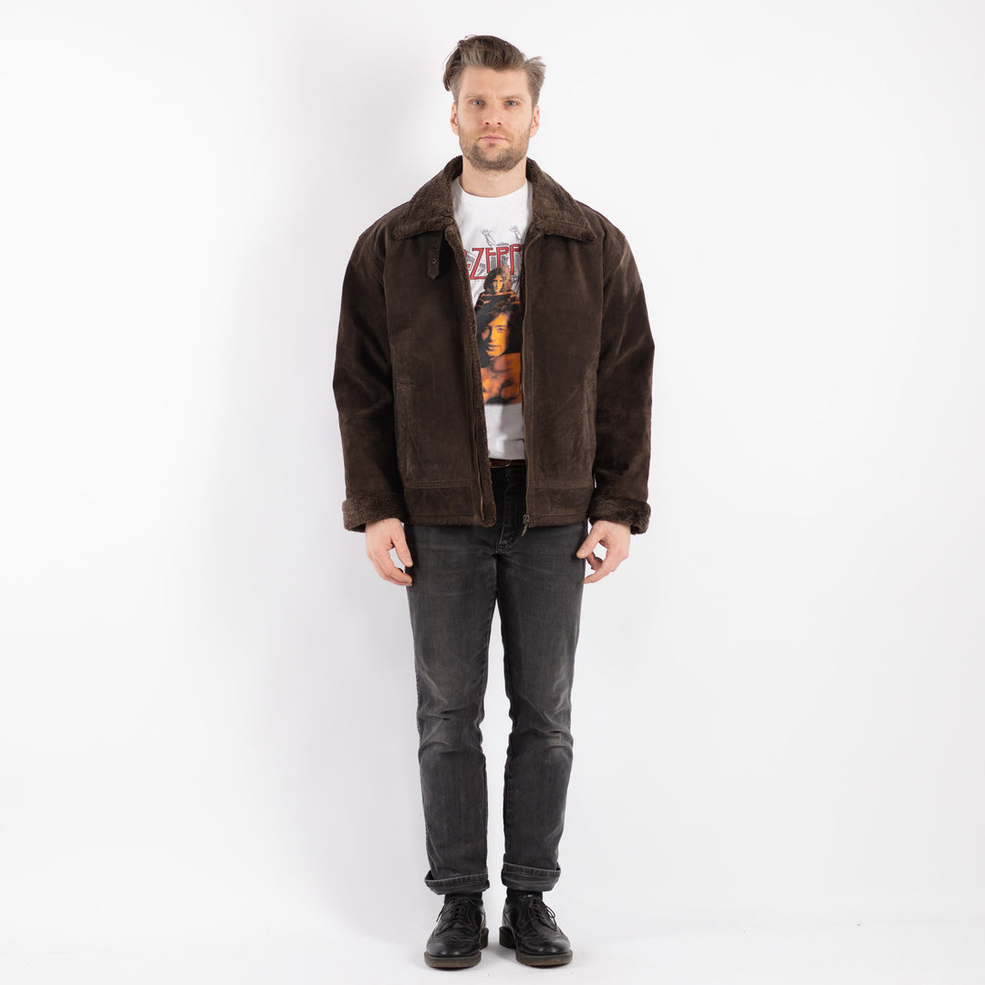 Vintage 90's Men Suede Sherpa Jacket in Brown