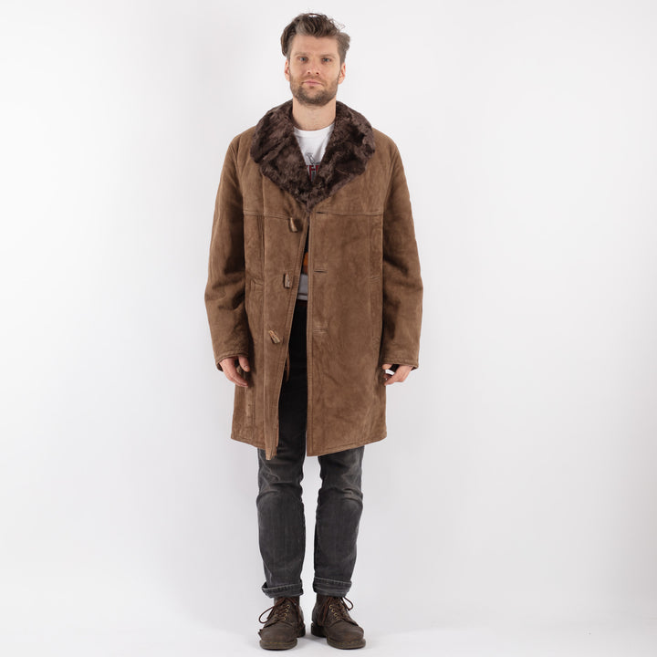 Vintage 70's Men Sheepskin Coat in Beige