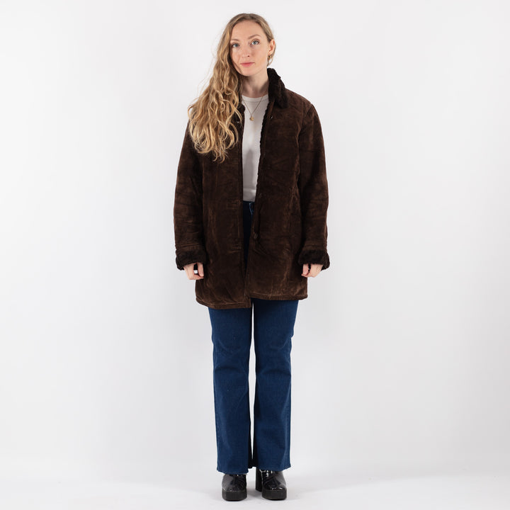 Vintage 90's Men Suede Sherpa Coat in Brown