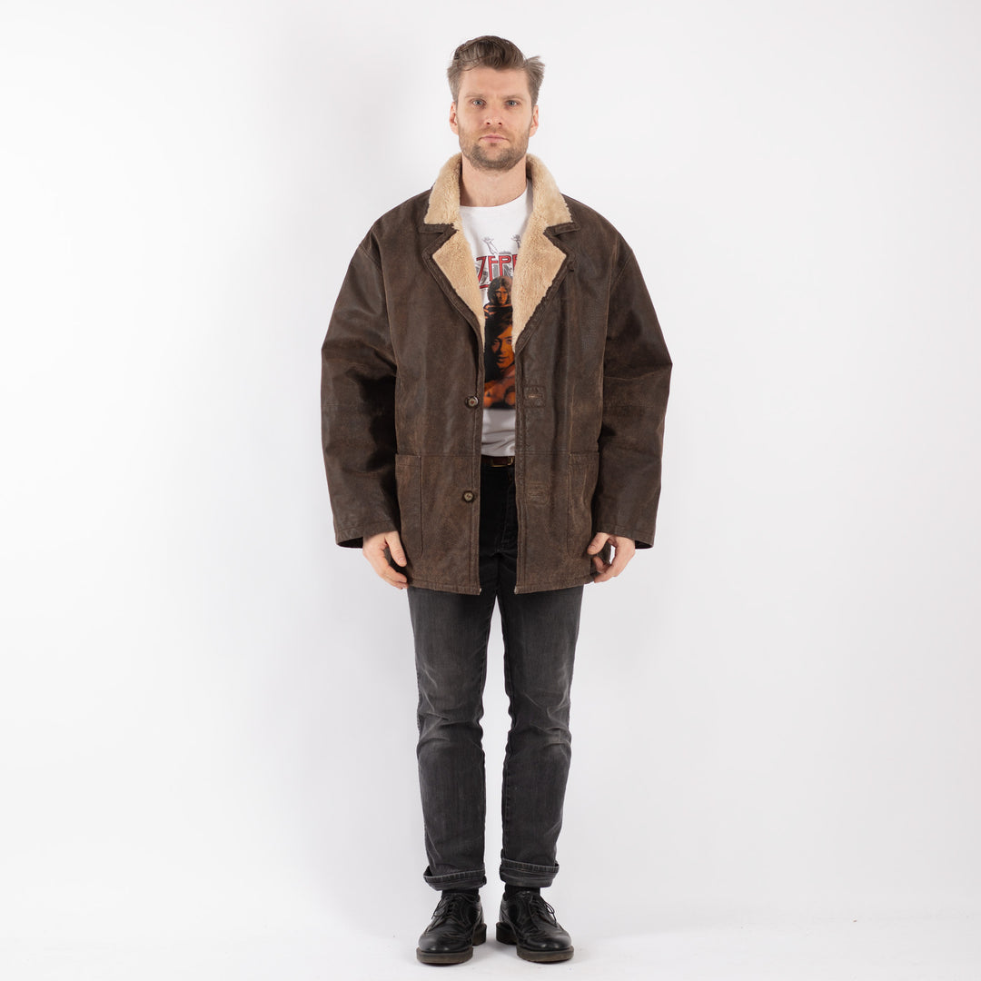 Vintage 90's Men Suede Sherpa Coat in Brown