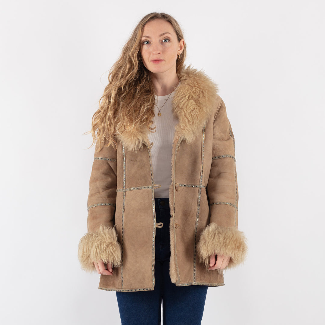 Vintage 70's Women Sheepskin Coat in BeigeV9413