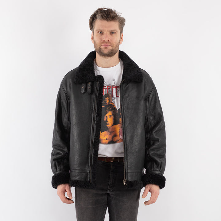 Vintage 90's Men Sheepskin Jacket in BlackZ590