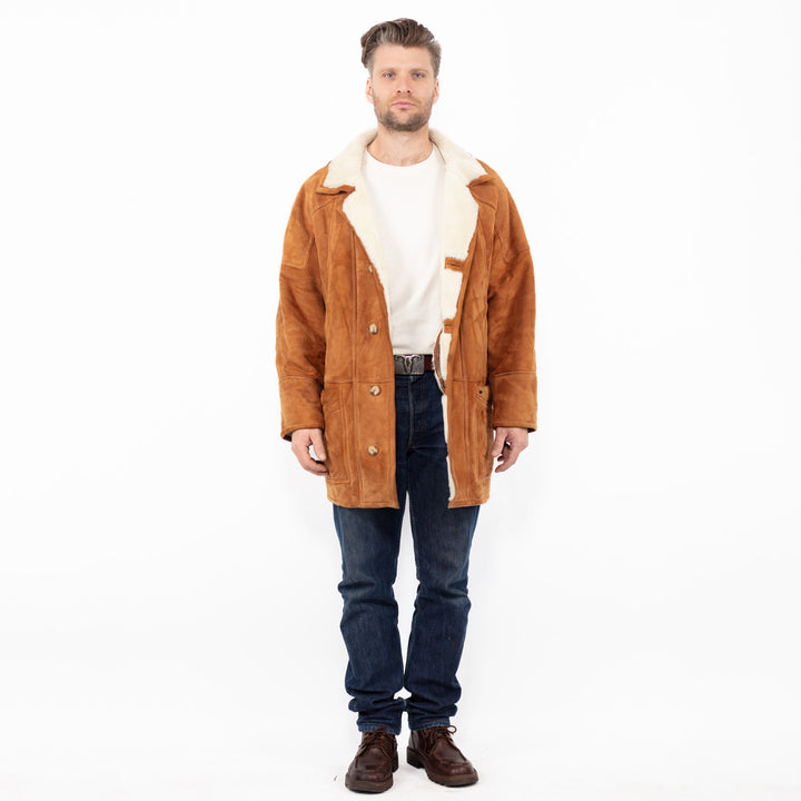 Vintage 80's Men Sheepskin Coat in Brown