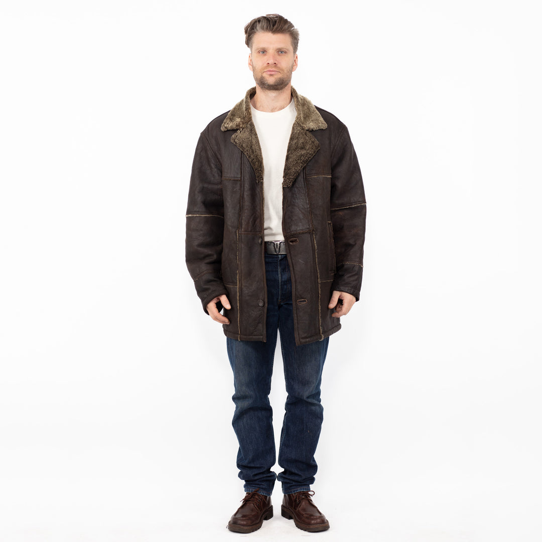 Vintage 90's Men Sheepskin Coat in Brown