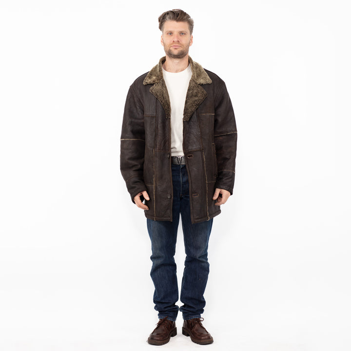 Vintage 90's Men Sheepskin Coat in Brown