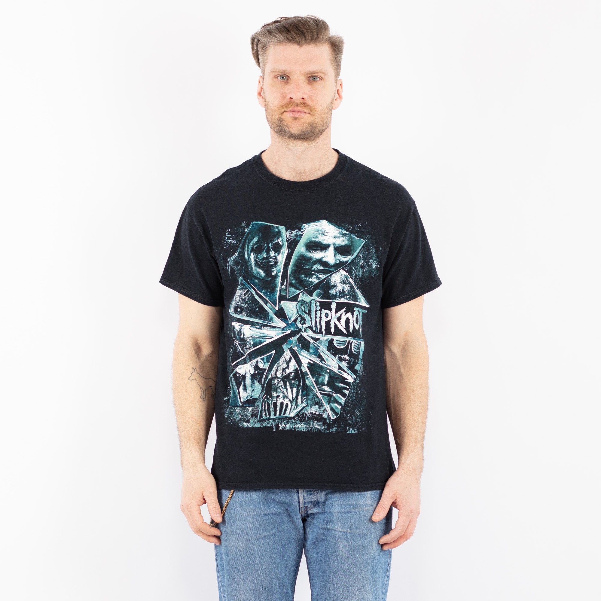 Y*o様 00's Slipknot BLUE LOGO Tee XL Blac Online Vintage Store | Vintage 00's Men Slipknot Print T-Shirt in