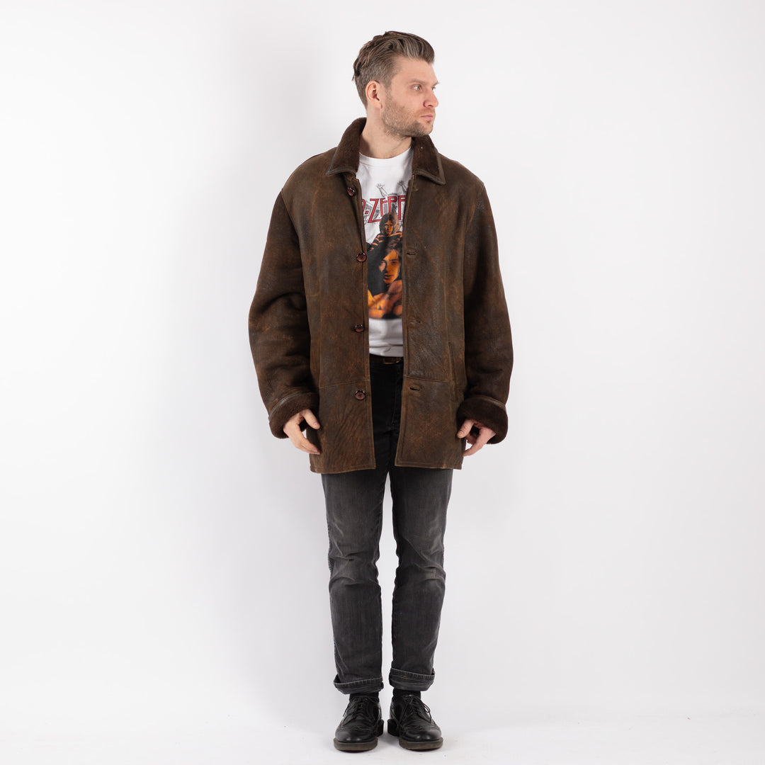 Vintage 90's Men Sheepskin Coat in Brown