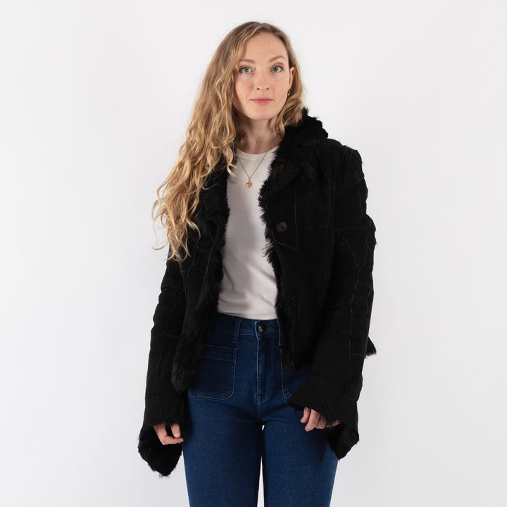 Vintage 90's Women Sheepskin Jacket in BlackV9416