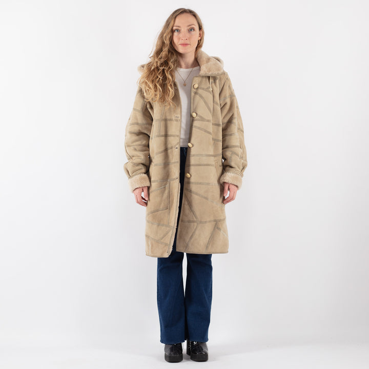 Vintage 90's Women Sheepskin Coat in BeigeV9418