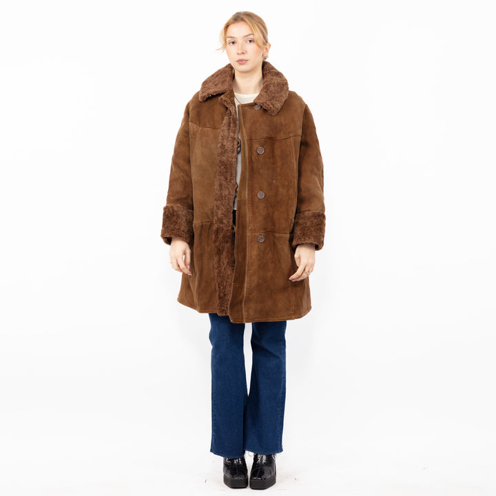 Vintage 70's Women Sheepskin Coat in Brown