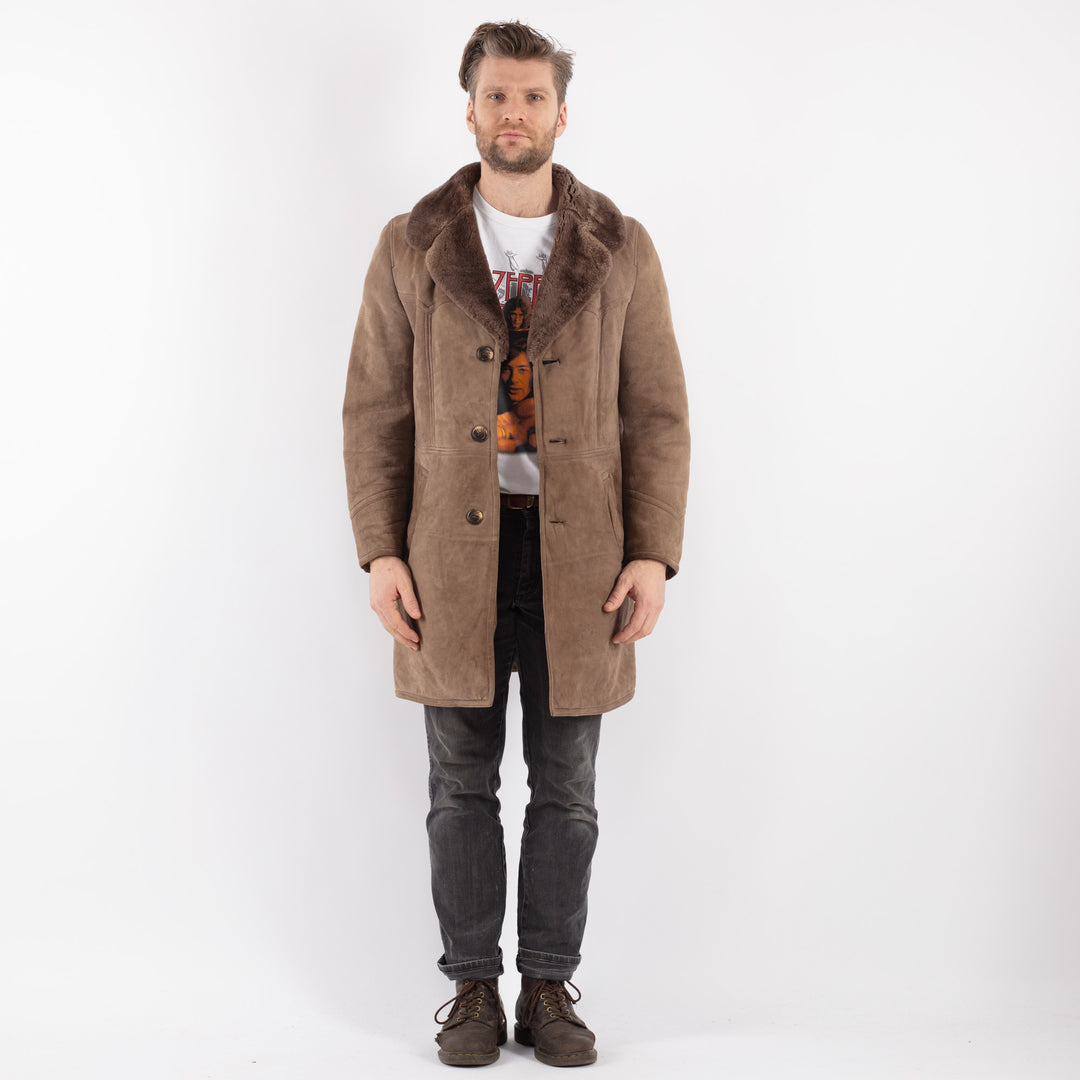 Vintage 70's Men Sheepskin Coat in Beige