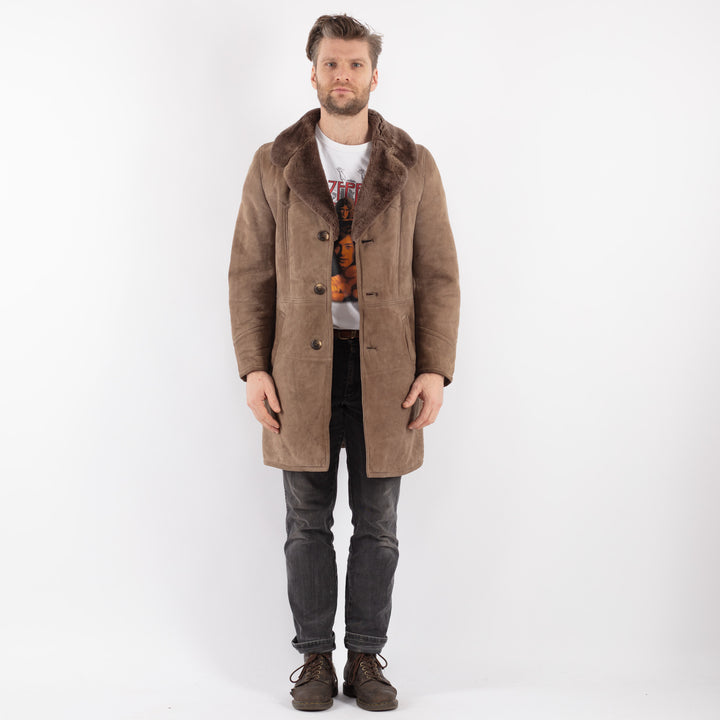 Vintage 70's Men Sheepskin Coat in Beige