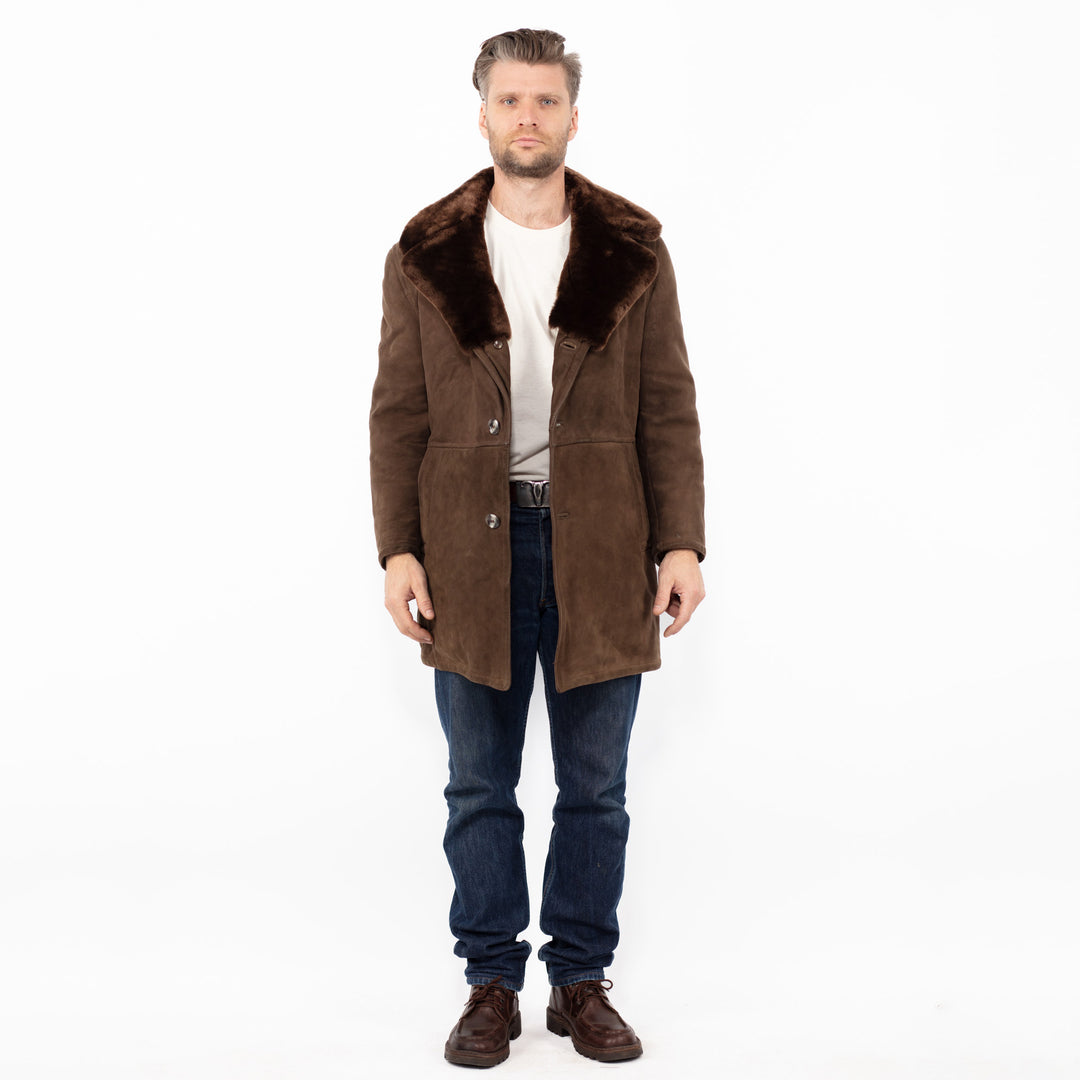 Vintage 70's Men Sheepskin Coat in Brown