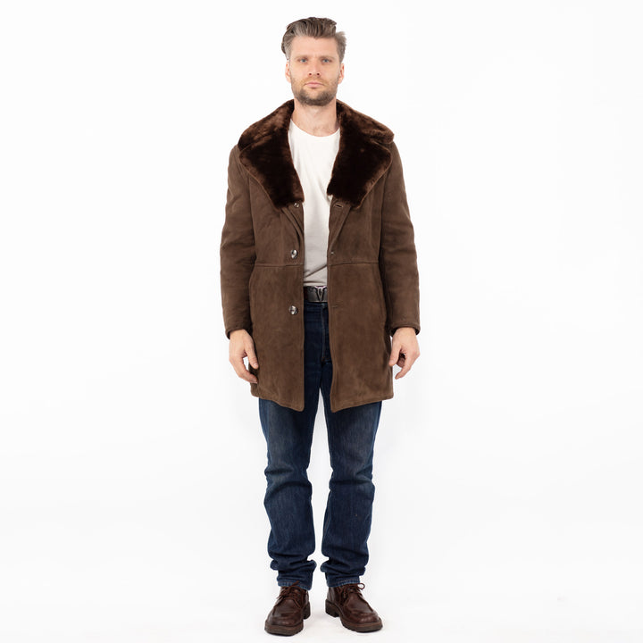 Vintage 70's Men Sheepskin Coat in Brown