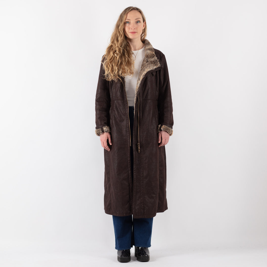 Vintage 90's Women Faux Sheepskin Coat in BrownV9424